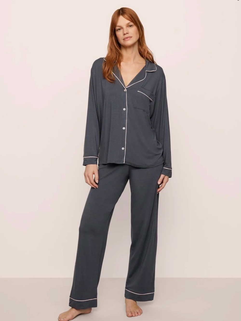 Eberjey Gisele TENCEL Modal Long PJ Set XS Graphite white Pajamas Lounge